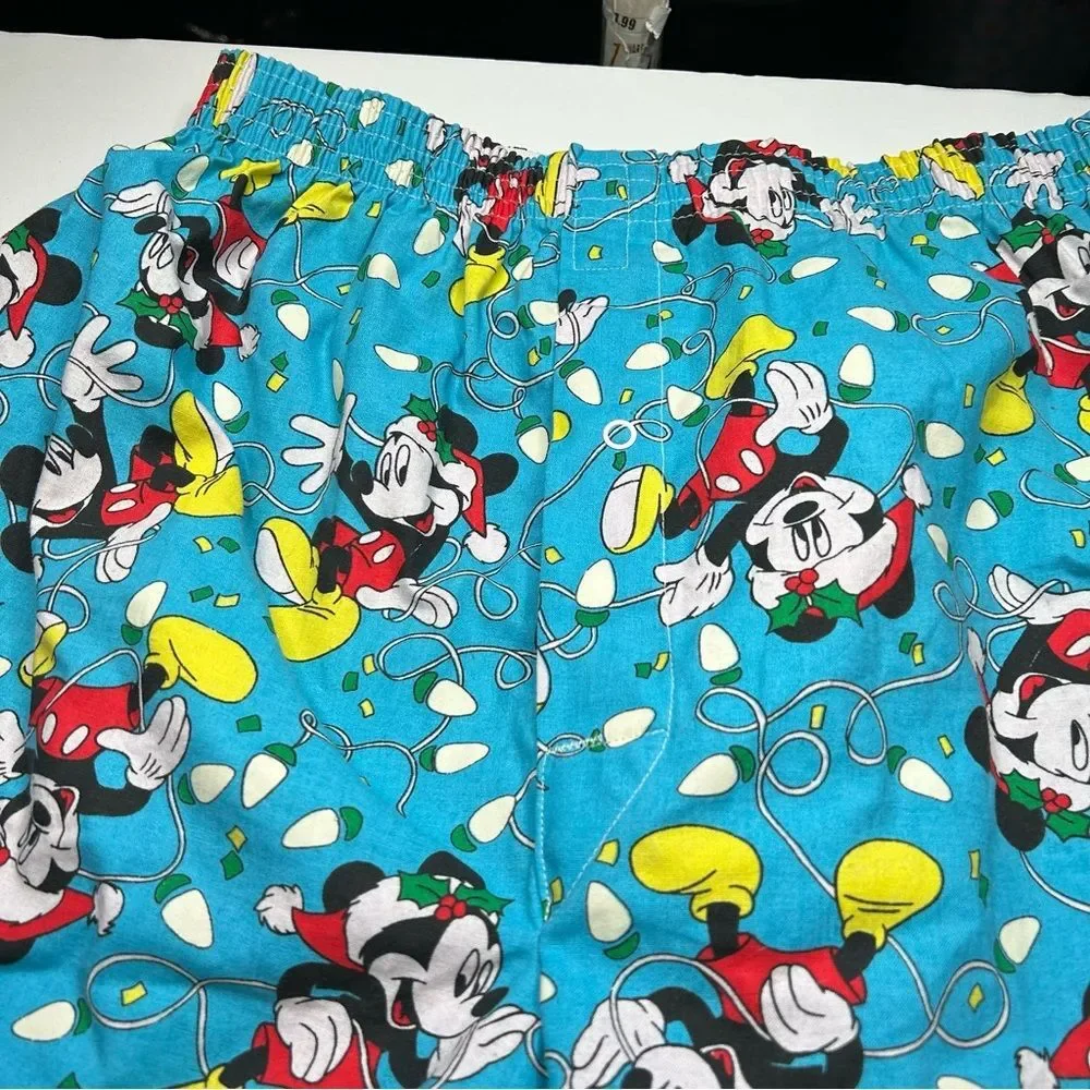 Vintage Disney Mickey Mouse Christmas Blue boxer sleep Shorts all cotton large - Picture 4 of 6